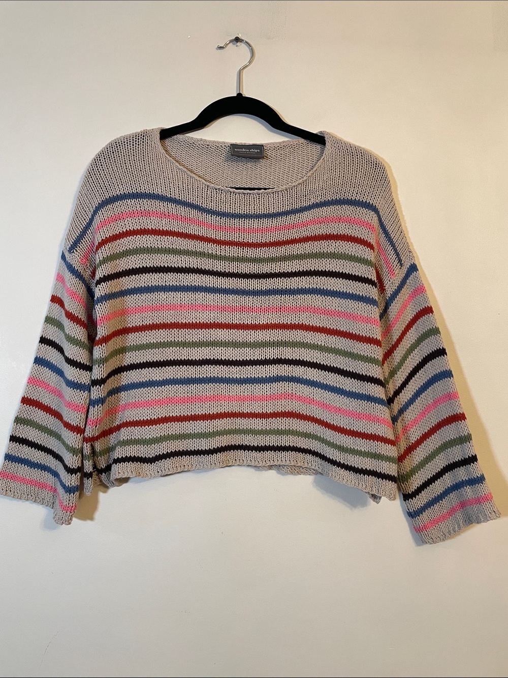 Wooden Ships Women’s Striped Knit Cropped Sweater Beige Multicolor